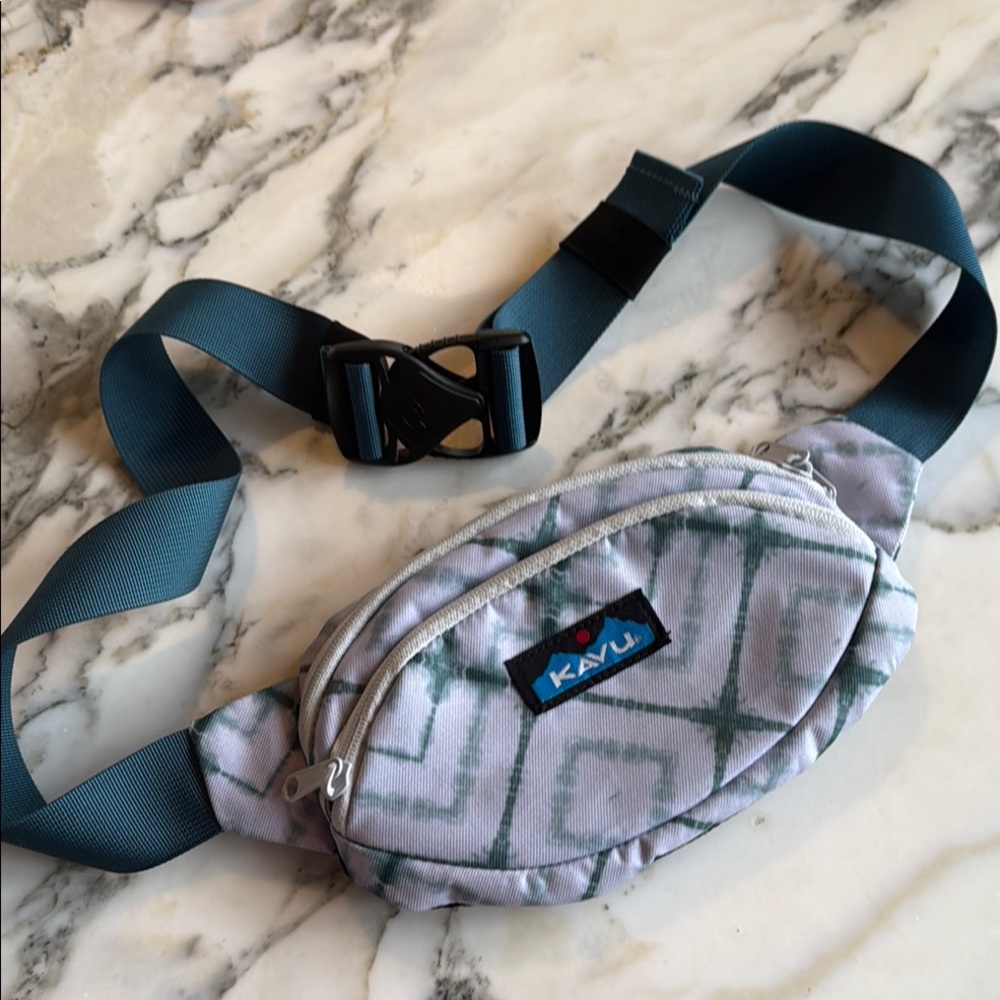 KAVU Spectator Waist Pack Geometric Aztec Teal Belt Bag Crossbody Festival EUC